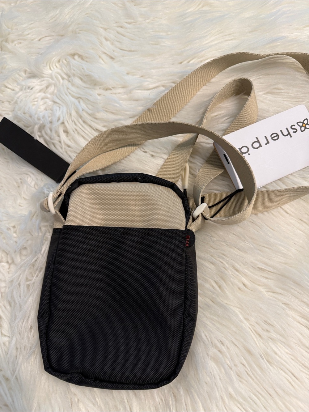 Sherpani Beige and Black Compact Crossbody Pouch brand new - Picture 3 of 8